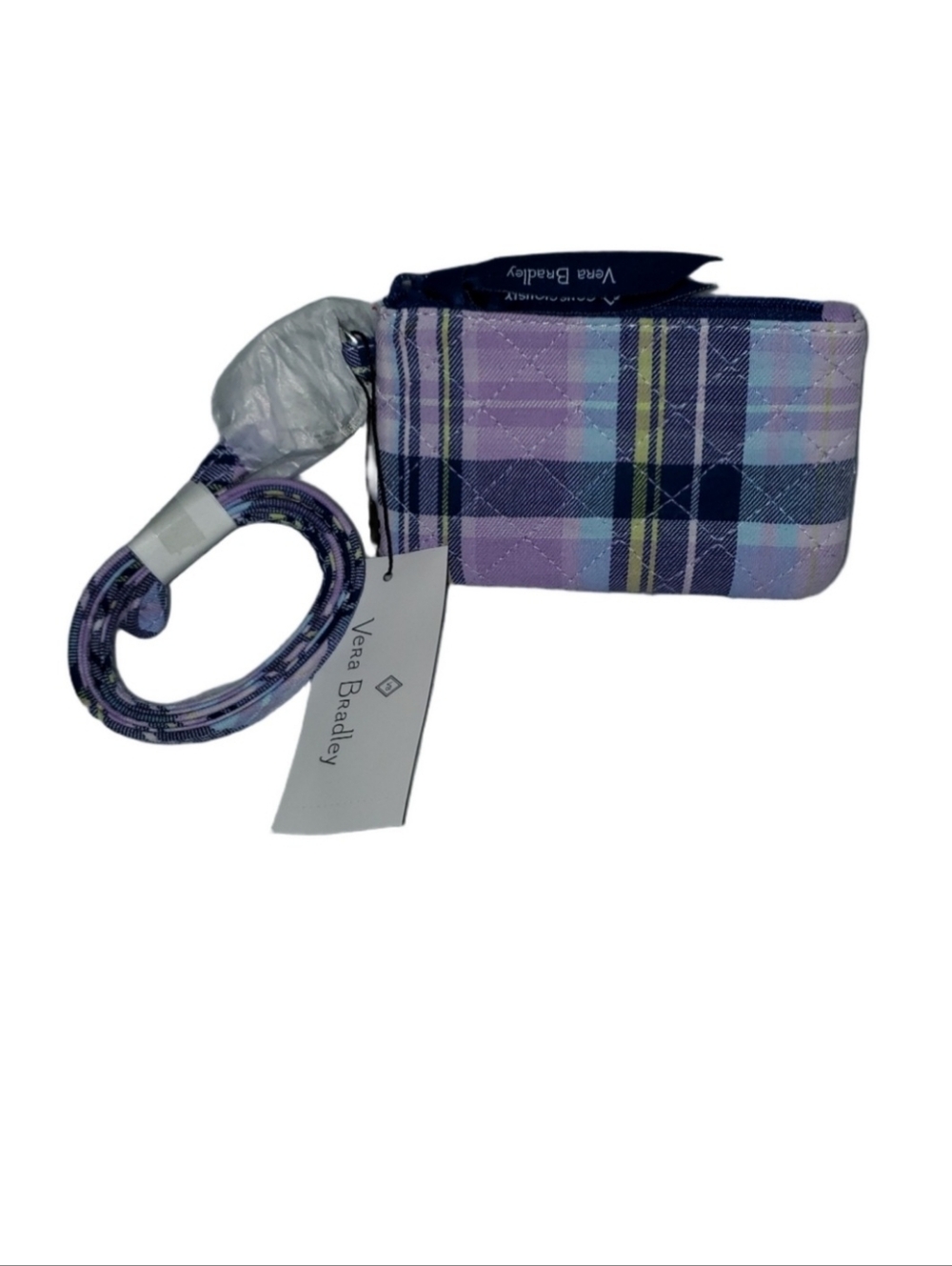NWT Vera Bradley Zip ID Lanyard Amethyst Plaid